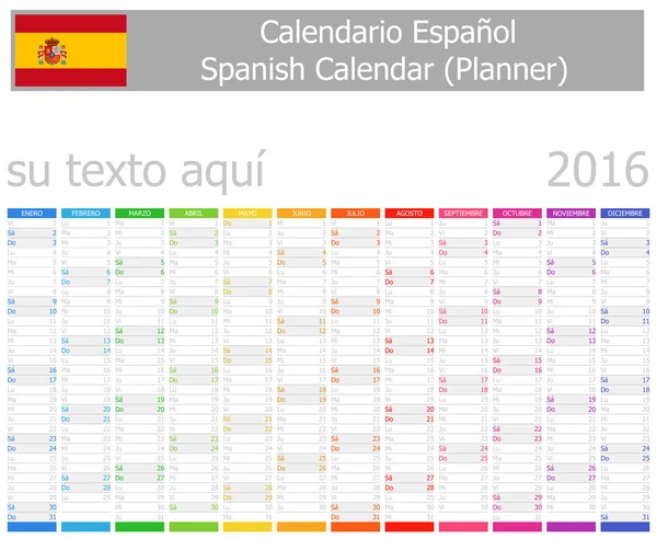 Calendario del Planificador de Español 2016 con Meses Verticales — Vector de stock