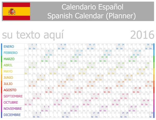 2016 İspanyol planlayıcısı-2 takvim ile dikey ay — Stok Vektör