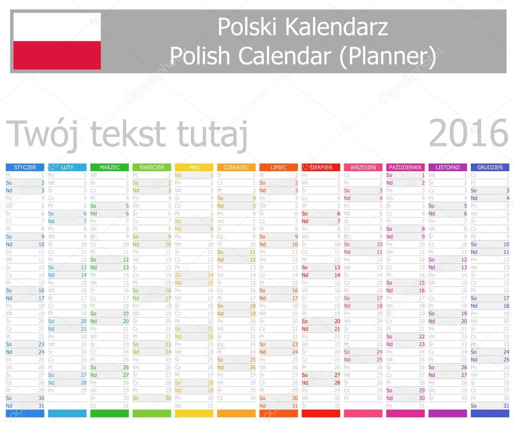 2016 Polish Planner Calendar with Vertical Months