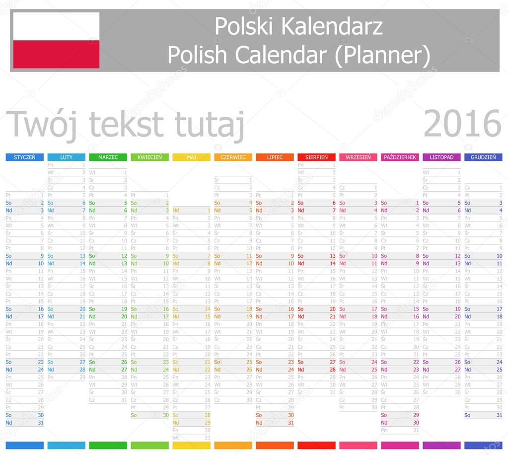 2016 Polish Planner-2 Calendar with Vertical Months