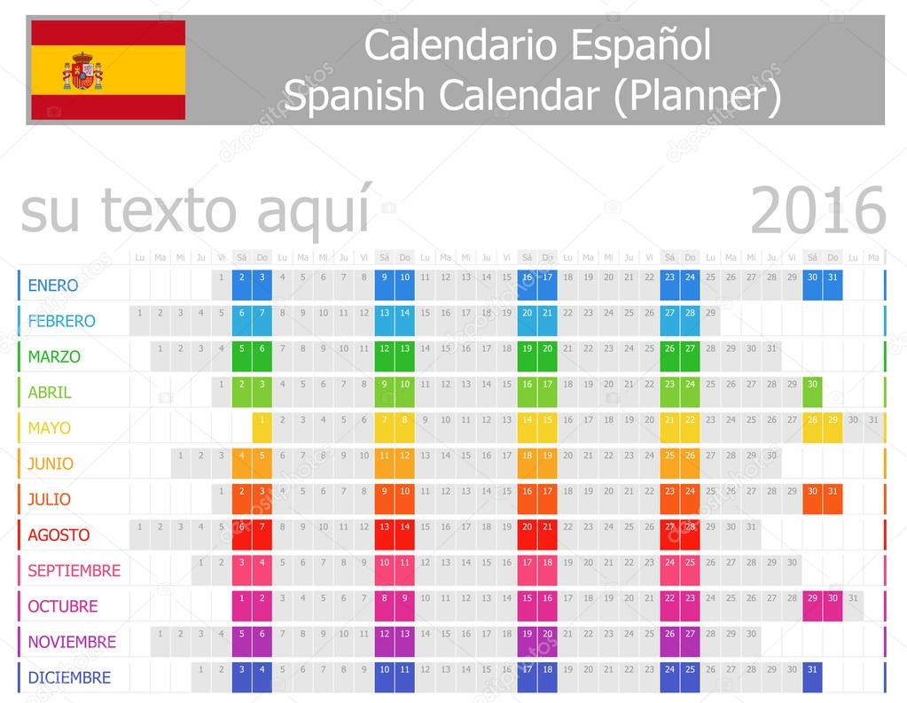 2016 Spanish Planner Calendar with Horizontal Months