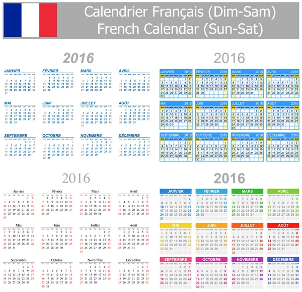 2016 French Mix Calendar Sun-Sat — Stock Vector