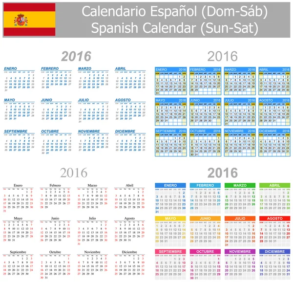 2016 Spagnolo Mix Calendario Dom-sab — Vettoriale Stock