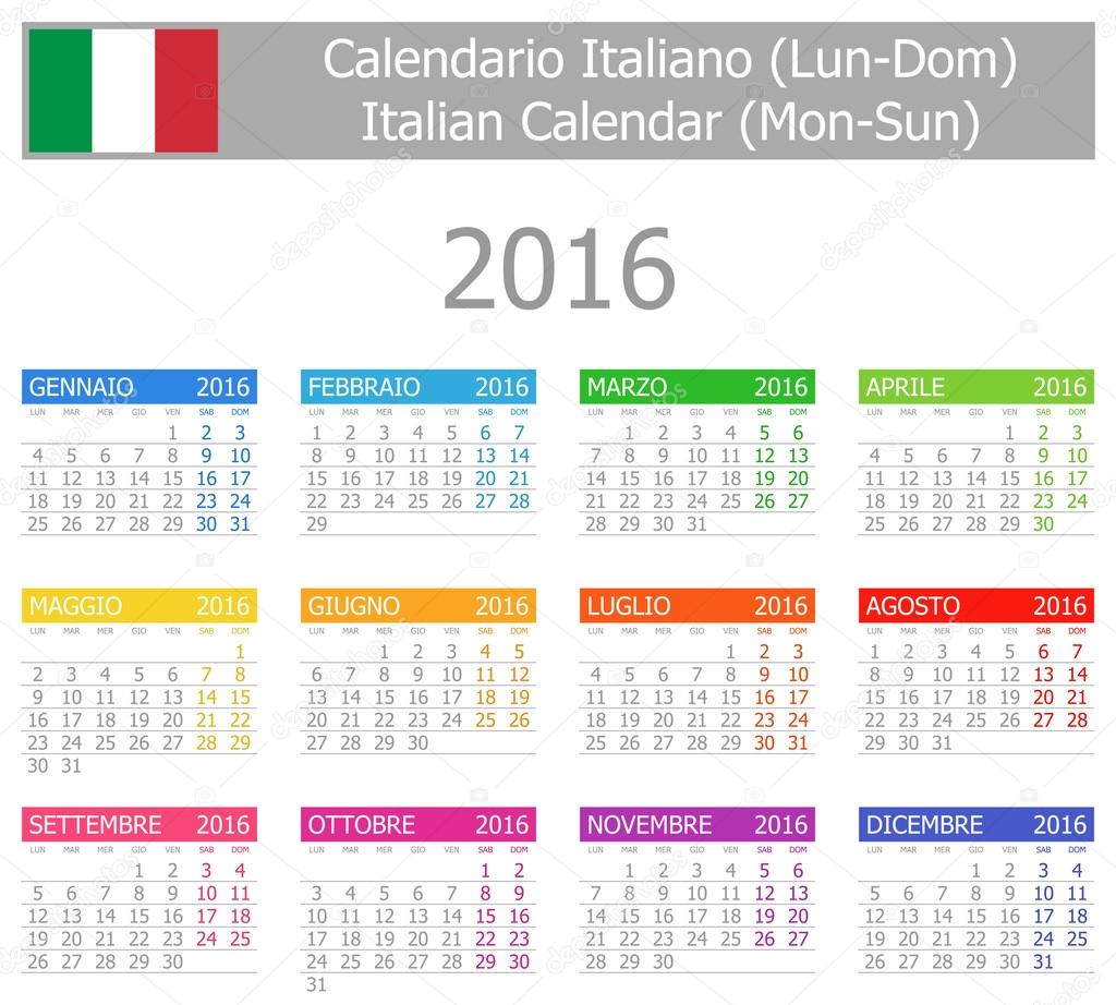 2016 Italian Type-1 Calendar Mon-Sun