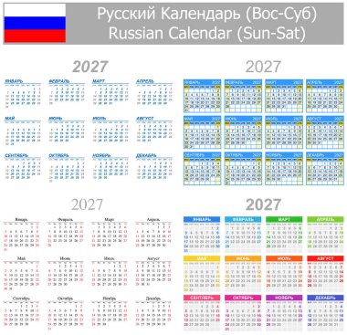 2027 Rus Karışık Güneş Takvimi beyaz arkaplanda