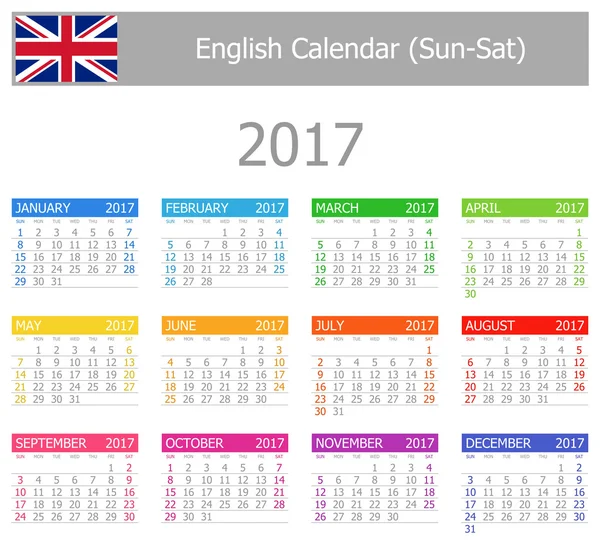 English Type-1 Calendar Sun-Sat 2017 — стоковый вектор