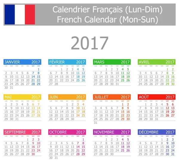 2017 Fransız tip-1 takvimi Pts-Paz — Stok Vektör