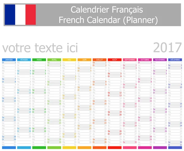 Calendario Planner francese 2017 con mesi verticali — Vettoriale Stock