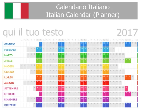 2017 Italian Planner Calendar with Horizontal Months — Stock Vector