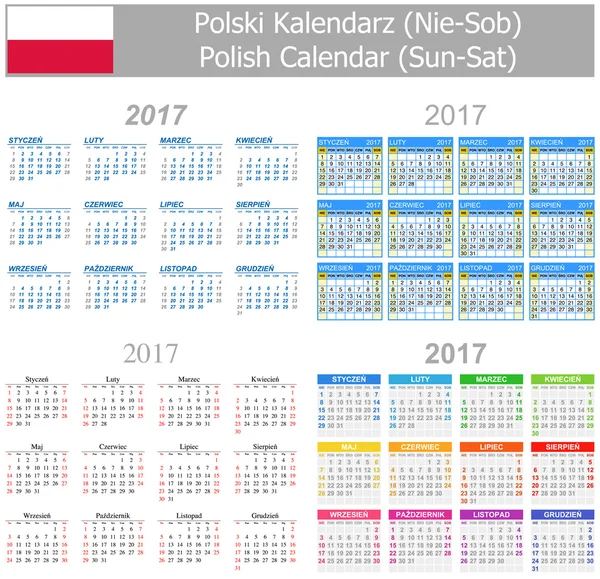 2017 波兰混合日历太阳 Sat — 图库矢量图片