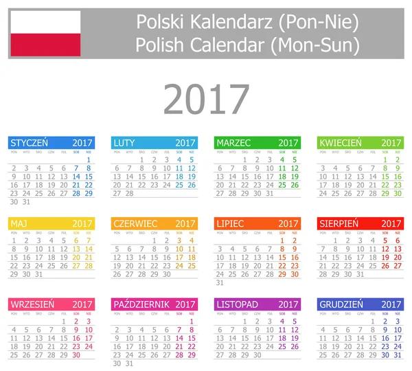 Calendrier polonais Type-1 2017 Lun-Dim — Image vectorielle