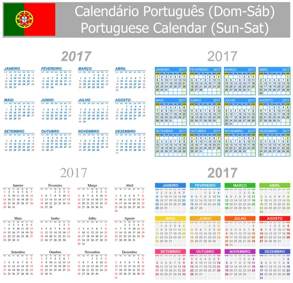 2017 Portekizce Mix takvim güneş-Sat — Stok Vektör