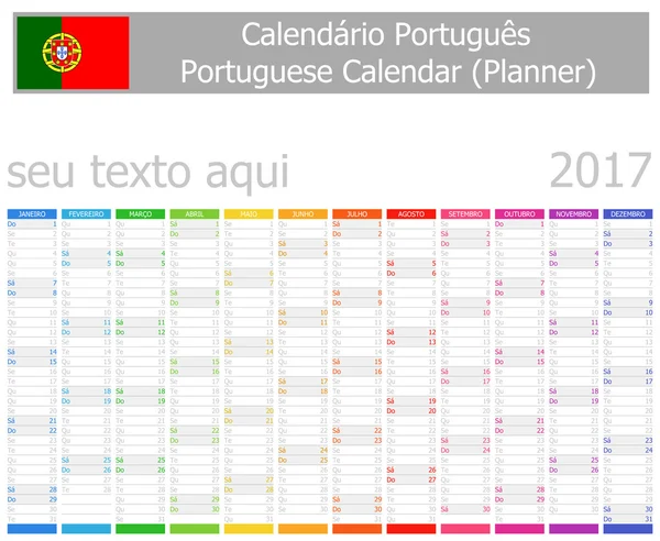 2017 Πορτογαλικά Planner ημερολογιακούς μήνες κάθετη — Διανυσματικό Αρχείο