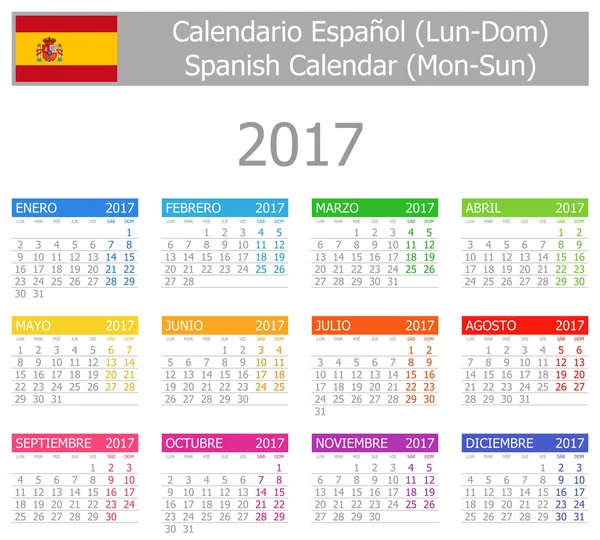 2017 Spagnolo Tipo-1 Calendario Lun-Dom — Vettoriale Stock