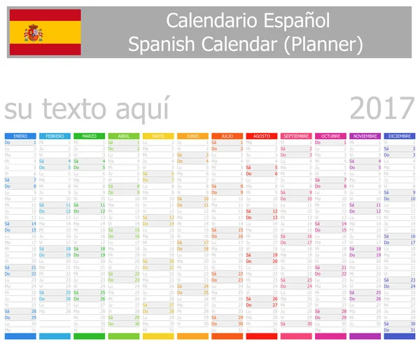 Calendario Planner Spagnolo 2017 con Mesi Verticali — Vettoriale Stock