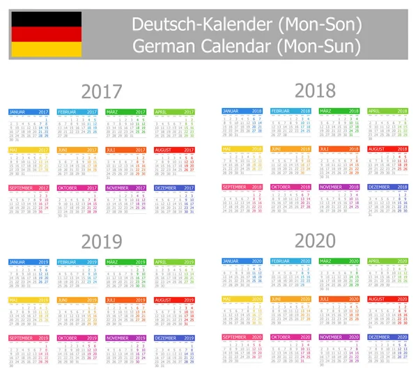 2017-2020 německého typu 1 kalendář po ne — Stockový vektor