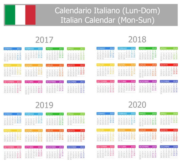 2017-2020 włoski typ-1 kalendarz pon niedz — Wektor stockowy