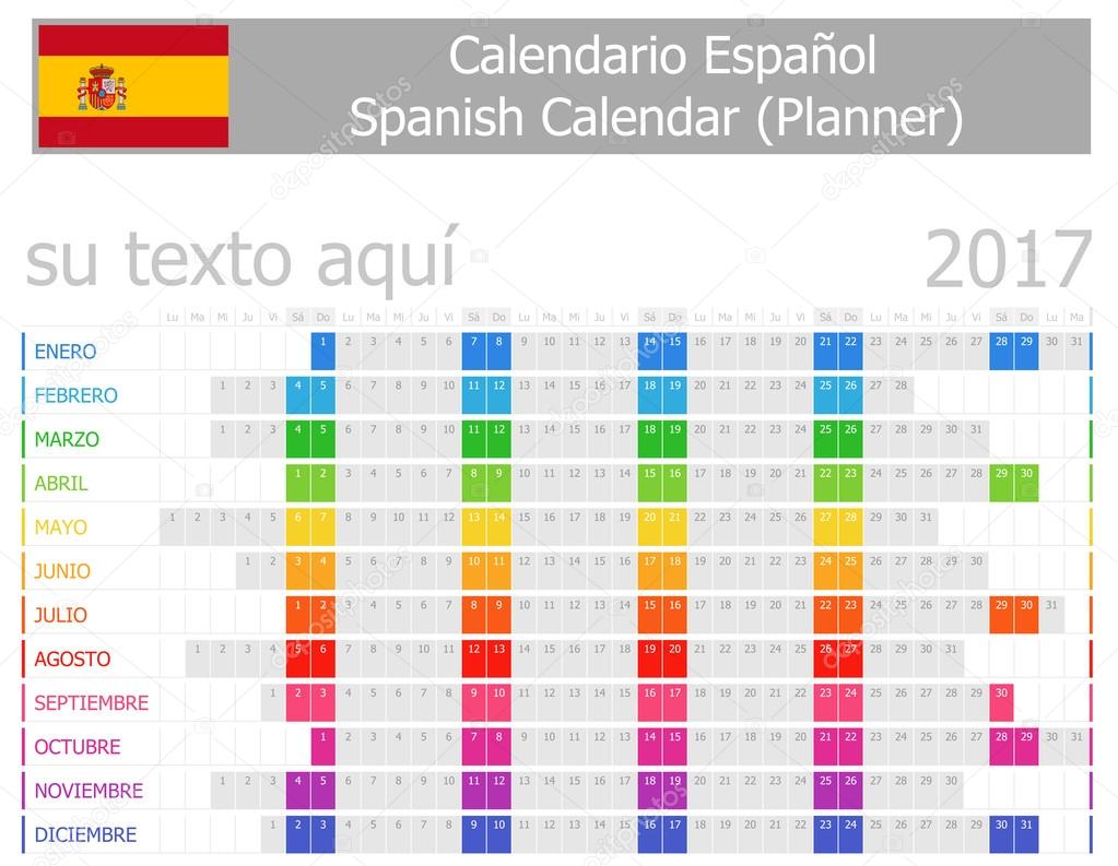 2017 Spanish Planner Calendar with Horizontal Months