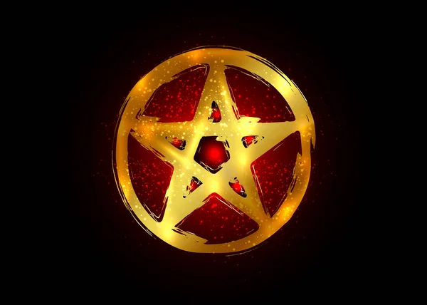 Guld Pentagram Ockult Symbol Wiccan Sigill Pentakel Esoterisk Penseldrag Grunge — Stock vektor