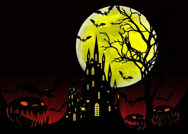 Festa Halloween Ilustração Vetorial Mística Fundo Escuro Uma Lua Cheia — Vetor de Stock