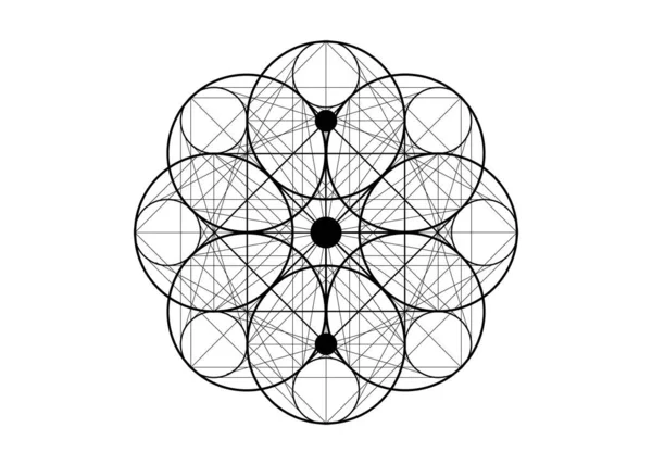 生命のシンボルの種神聖な幾何学 ロゴアイコン錬金術の幾何学的神秘的な曼荼羅生命の花 聖なる三位一体のサインベクトル黒タトゥー白い背景に隔離された神聖な瞑想のお守り — ストックベクタ