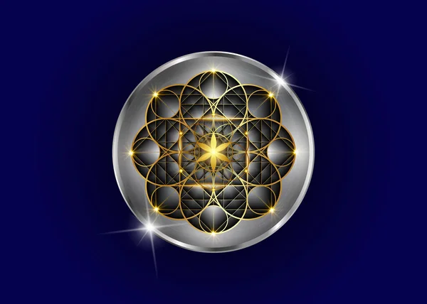 Seme Oro Simbolo Vita Geometria Sacra Logo Icona Lusso Mandala — Vettoriale Stock