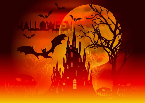 Fiesta Halloween Ilustración Vectorial Mística Fondo Naranja Oscuro Una Luna — Archivo Imágenes Vectoriales