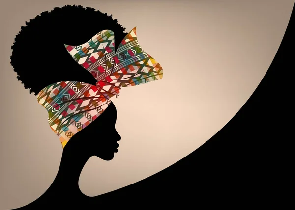 Portrait Femme Africaine Porte Bandana Mode Pour Les Coiffures Bouclées — Image vectorielle