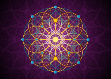 Yaşam sembolü Kutsal Geometri. Simya ezoterik Hayat Çiçeği 'nin logo simgesi Geometrik mistik renkli mandalası. Kutsal işaret. Siyah vektör dövmesi. İlahi meditasyon tılsımı.