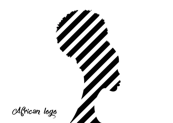 아프리카계 미국인 프로파일 프로필검은 실루엣 곱슬머리 스타일 줄무늬 그래픽 디자인 — 스톡 벡터
