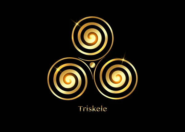 Triskelion Lub Symbol Triskele Złoty Potrójny Spiralny Celtycki Święty Znak — Wektor stockowy