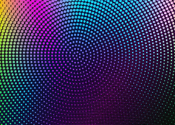 Rejilla Psicodélica Semitonos Coloridos Circulares Fondo Retro Futurista Abstracto Brillante — Vector de stock