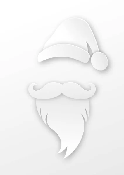 サンタクロースの帽子 口ひげカットデザインのヘッドラベル メリークリスマスサンタホワイトペーパーカットスタイルのロゴデザイン 白い背景に隔離されたベクトル — ストックベクタ