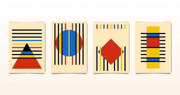 Set Mínimo 20S Vintage Diseño Geométrico Bauhaus Carteles Plantilla Vector — Archivo Imágenes Vectoriales