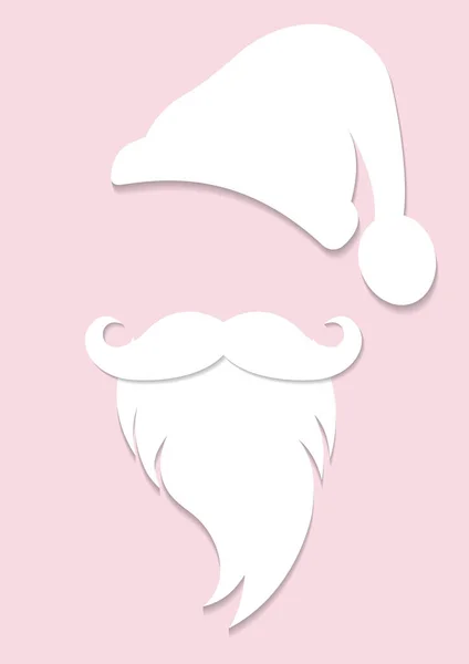 大きな口ひげカットデザインのサンタクロースの頭ラベル メリークリスマスサンタホワイトペーパーカットスタイルのロゴデザイン 柔らかいピンクの背景に隔離されたベクトル — ストックベクタ