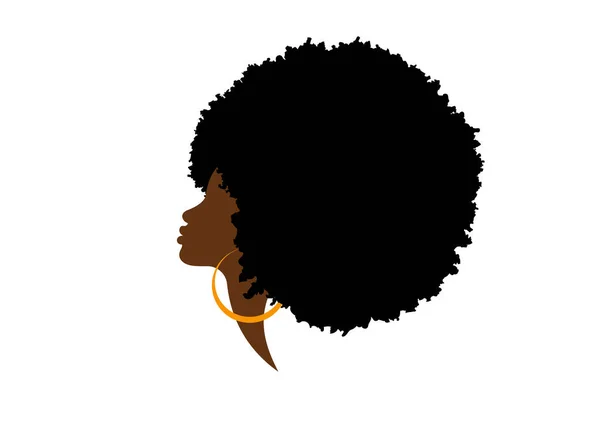 Afro Americano Cara Perfil Pelo Rizado Logo Belleza Las Mujeres — Vector de stock