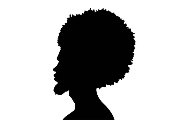 黒男の肖像画とアフロ巻きデザイン 理髪店や髪型 髭を生やした健康的なスポーティな若い黒人男性のシルエット 白い背景にラッパーのベクトル絶縁アバター — ストックベクタ