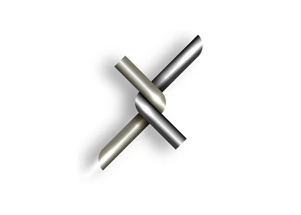 金属のロゴアイコンを閉じワイヤーフェンス 白い背景に隔離されたチェーンリンクフェンスのテクスチャ 金属糸 クロム鋼または銀のテクスチャシンボルの絡み合いと重複 — ストックベクタ