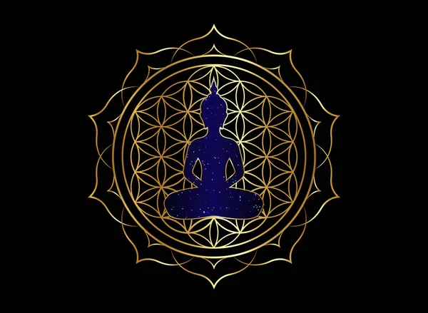 Çakra Konsepti Sevgi Işık Huzur Altın Işlemeli Mandala Nilüfer Çiçeğinin — Stok Vektör