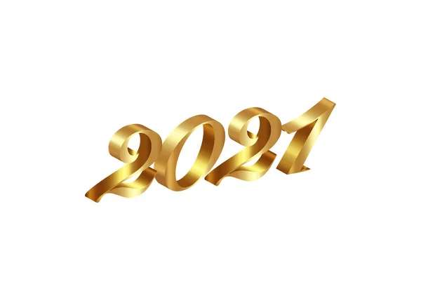 2021 Happy New Year Holiday Vector Illustration Golden Metallic Calligraphic — Stock Vector
