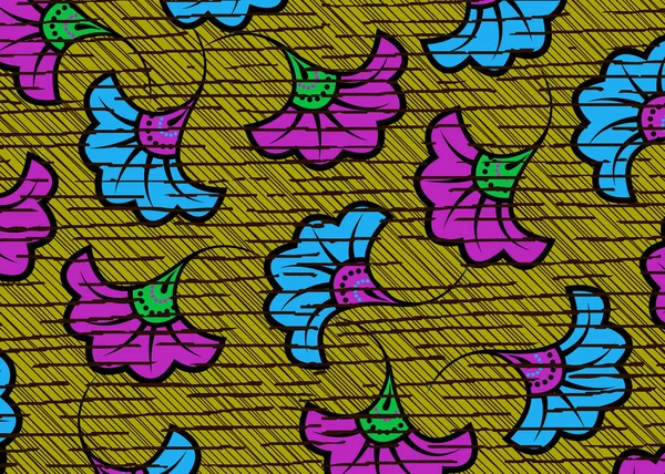 Tela Impresión Cera Africana Diseño Flores Ornamento Artesanal Étnico Motivos — Vector de stock