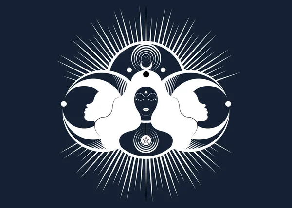 Icône Femme Wiccan Triple Symbole Déesse Des Phases Lune Hekate — Image vectorielle
