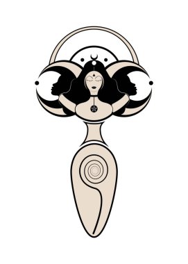 Spiral doğurganlık tanrıçası ve üçlü ay cadısı. Yaşam, ölüm ve yeniden doğuşun spiral döngüsü. Kadın cadı ana toprak, cinsel üremenin sembolü. Hilal, yarım ve dolunay vektörü izole edildi