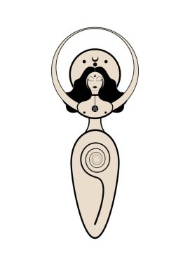 Spiral doğurganlık tanrıçası ve üçlü ay cadısı. Yaşam, ölüm ve yeniden doğuşun spiral döngüsü. Kadın cadı ana toprak, cinsel üremenin sembolü. Hilal, yarım ve dolunay vektörü izole edildi