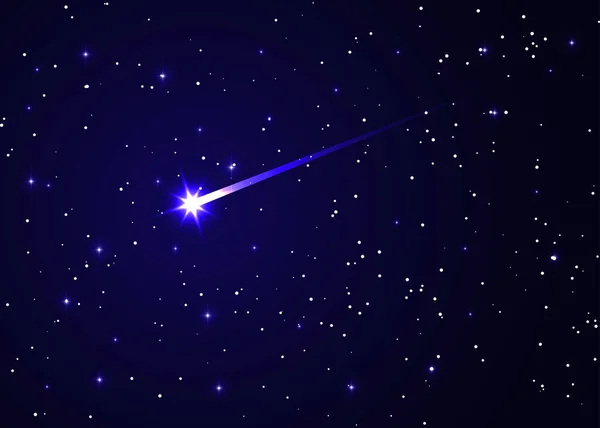 ダークブルーの星空を背景にした流れ星 スカイベクトルイラストで最も明るい星 彗星と銀河の合流 — ストックベクタ