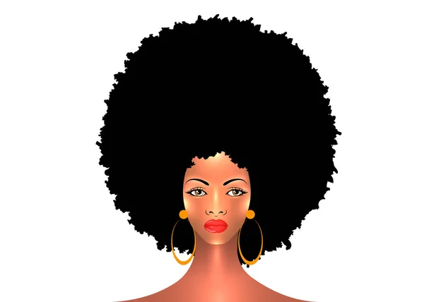 Portrait African American Woman Dark Skin Female Face Beautiful Traditional — Stock Vector