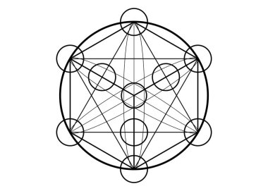 Metatron Küp, Yaşam Çiçeği. Kutsal geometri, grafik element sihirli altıgen. Vektör izole edildi. Mistik simge platonik katılar, soyut geometrik çizimler, tipik beyaz ekin çemberleri