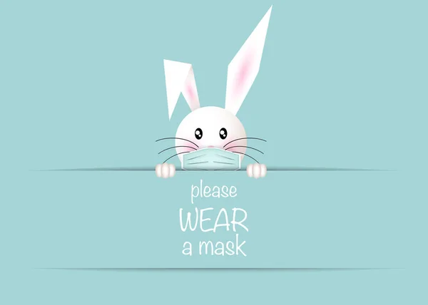 Happy Easter White Bunny Rabbit Draag Een Beschermend Gezichtsmasker Tegen — Stockvector