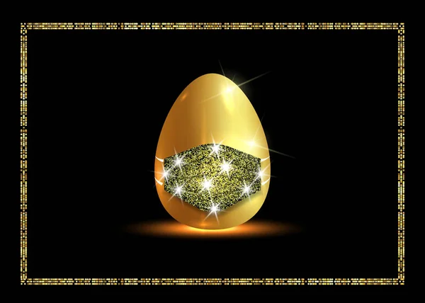 Golden Easter Egg Glitter Medical Mask Protection Coronavirus Gold Glittering — Stock Vector