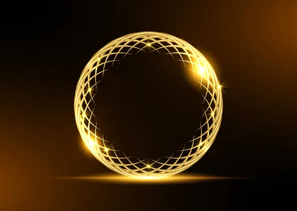 Золотое Кольцо Символа Цветок Жизни Геометрическая Фигура Состоящая Перекрывающихся Золотых — стоковый вектор